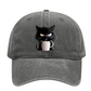🧢🐱 Aranyos fekete macska vintage baseball sapka – Hímzett cica motívum, mosott pamut, kopottas retro megjelenés 🌿🌬️