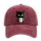 🧢🐱 Aranyos fekete macska vintage baseball sapka – Hímzett cica motívum, mosott pamut, kopottas retro megjelenés 🌿🌬️