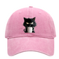 🧢🐱 Aranyos fekete macska vintage baseball sapka – Hímzett cica motívum, mosott pamut, kopottas retro megjelenés 🌿🌬️