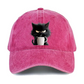 🧢🐱 Aranyos fekete macska vintage baseball sapka – Hímzett cica motívum, mosott pamut, kopottas retro megjelenés 🌿🌬️