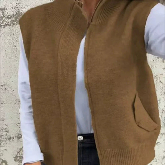 🌞 (S-4XL) 🥰 Női Meleg Cipzáras Divatos Ujjatlan Pulóver ✨