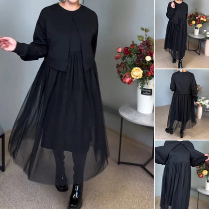 🔥 (S-4XL) 🍃👗 Női alkalmi hosszú ujjú hálós ruha