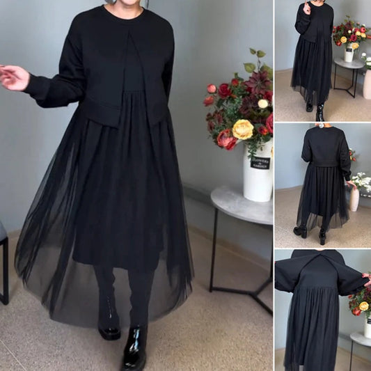 🔥 (S-4XL) 🍃👗 Női alkalmi hosszú ujjú hálós ruha
