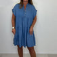 ✨【S-3XL】🌺👗 Női lezser, egyszínű, rövid ruha gombos gombolással