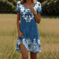 ✨ (S-3XL) 👗🌺 Női nyomtatott, kerek nyakú, rövid ujjú ruha