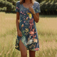 ✨ (S-3XL) 👗🌺 Női nyomtatott, kerek nyakú, rövid ujjú ruha