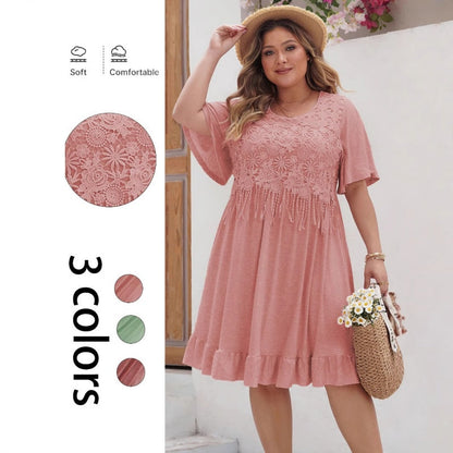 💕 (XL-4XL) 👗✨ Csipke rojtos és körvonalas ruha