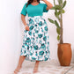 🌸【L-4XL】💃 Elegáns, nyomtatott panelekkel díszített, kerek nyakú, derékban szűkített ruha