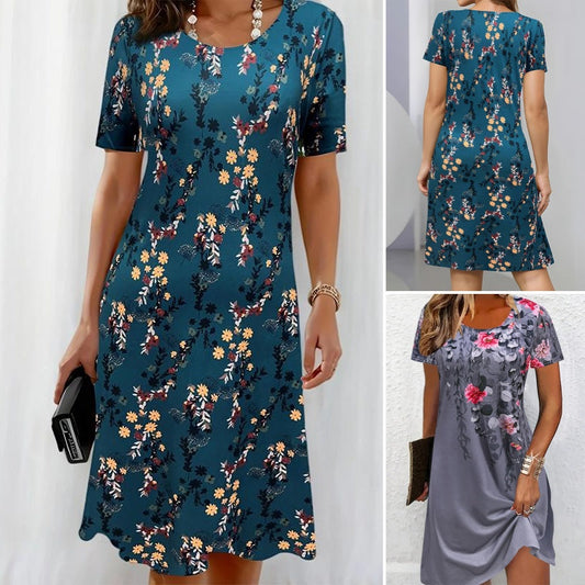 🔥 (S-3XL) 👗🌺 Kecses Virágmintás Rövid Ujjú Ruha