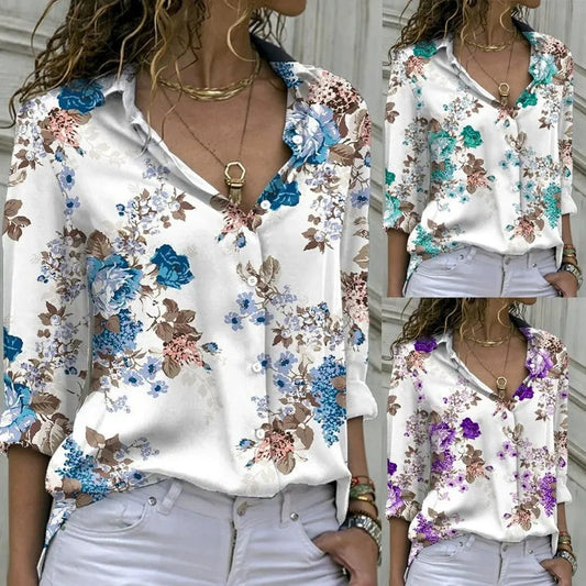 🔥 (S-4XL) 👚 Nők Nyomott Mintás Hosszú Ujjú Gombos Ing 💕