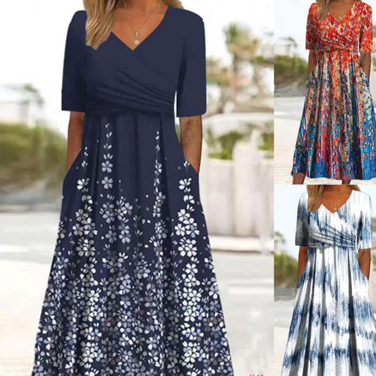 🔥 (S-4XL) 👗✨ Nők Puha Casual V-nyakú Ruha