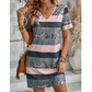 💥 (S-3XL) 👗💕 V-nyakú Színblokkolt Csíkos Ruha