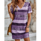 💥 (S-3XL) 👗💕 V-nyakú Színblokkolt Csíkos Ruha