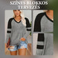 🔥 (XL-4XL) ✨ Női V-nyakú Színes Blokkos Tunika Felsőruha 💕