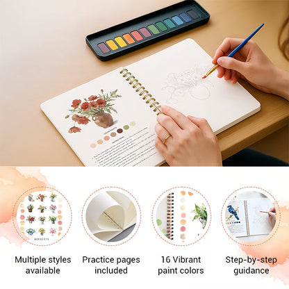 👩‍🎨 Akvarell Munkafüzet Kezdőknek 16 Színű Festékkel 🎨✨