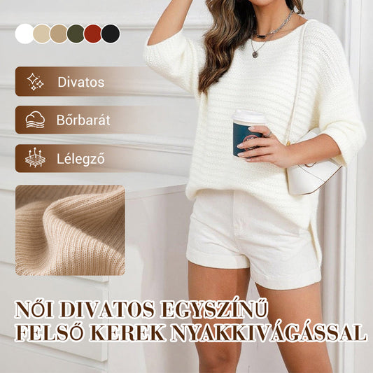 💖 (S-2XL) 🌺 Női divatos egyszínű felső kerek nyakkivágással 💕