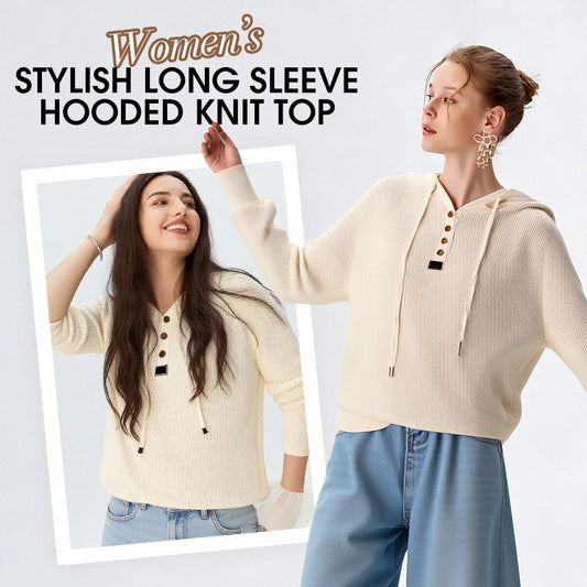 🔥 (M-3XL) 🌼 Női Stílusos Hosszú Ujjú Kapucnis Kötött Felső 💕