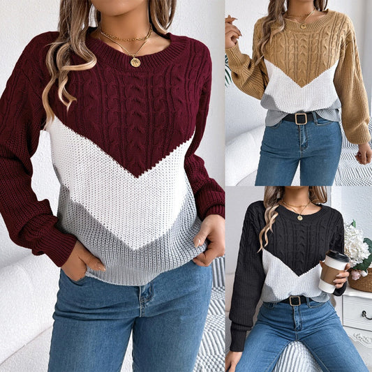 💖【S-XL】🌺 Női alkalmi színes blokkos pulóver pulóver