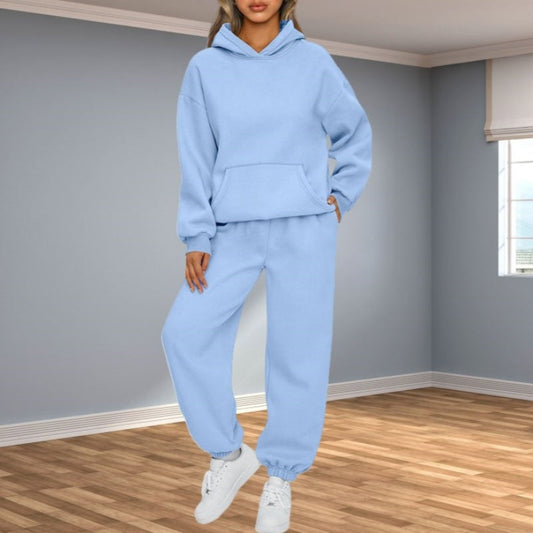 💖 (M-XL) 🌺 Laza Kapucnis Hosszú Ujjú Felső és Nadrág 2-Darabos Szett