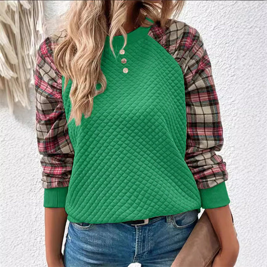 💖 (S-3XL) 🌺 Női Kockás Ujjú Kerek Nyakú Pulóver
