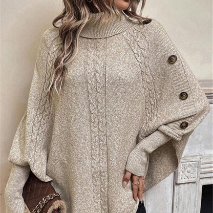 ✨ (S-2XL) 🌺 Női Elegáns Magas Nyakú Aszimmetrikus Szegélyű Káplány Pulóver