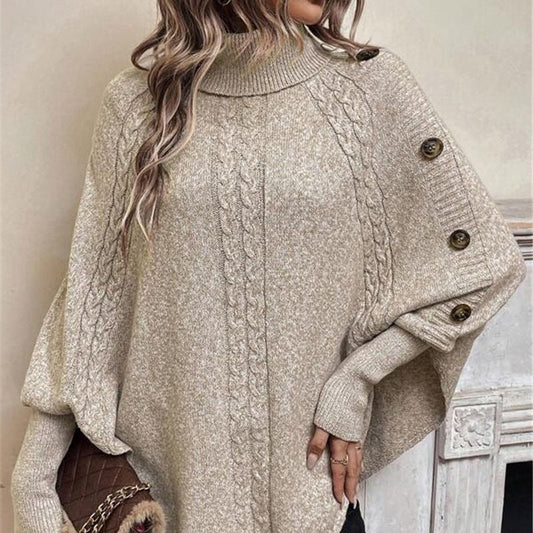 ✨ (S-2XL) 🌺 Női Elegáns Magas Nyakú Aszimmetrikus Szegélyű Káplány Pulóver