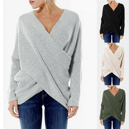 🌼 (S-4XL) 💖 Női Kényelmes Divatos V-Nyakú Pulóver