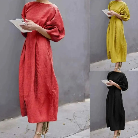 🔥 (S-2XL) 🌺 Női Kényelmes Buborék Ujjú Maxi Ruha
