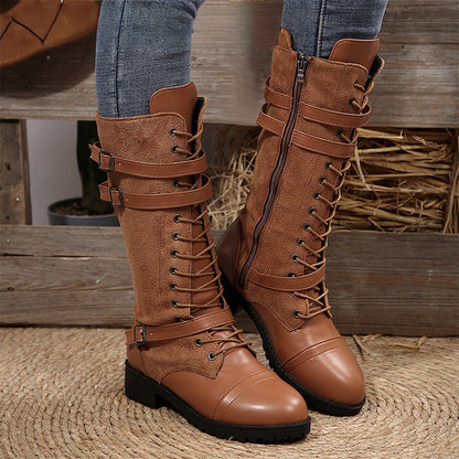 🔥 Női Vintage Harci Csizmák Fűzővel és Csattal 👢✨