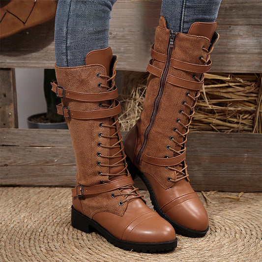 🔥 Női Vintage Harci Csizmák Fűzővel és Csattal 👢✨