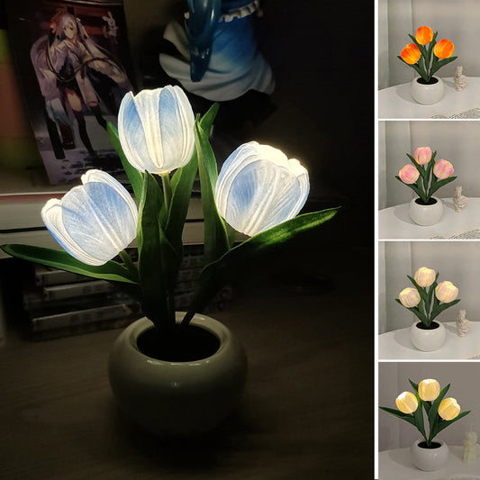 🔥 LED Tulip Éjjeli Lámpa Virág Asztali Lámpa 🌷💡