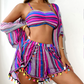 🌺 S-XL 🩱 Csíkos spagetti bikini 4 részes szett – Perfekt für nyaralás, medence & fotózkodás 🏖️📸