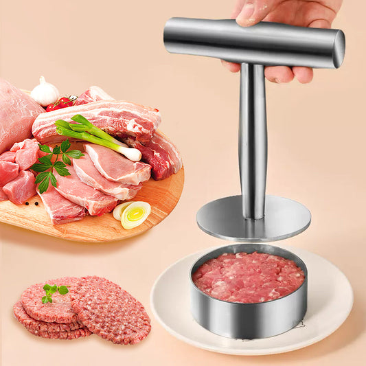 👨‍🍳👍 Nehéz-Kivitelű Kerek Húspogácsa Formázó: Öntöttvas Alap + Kényelmes Fogantyú – Tökéletes Hamburger, Húspogácsa és Zöldségpogácsa Készítéséhez 🍔🔥