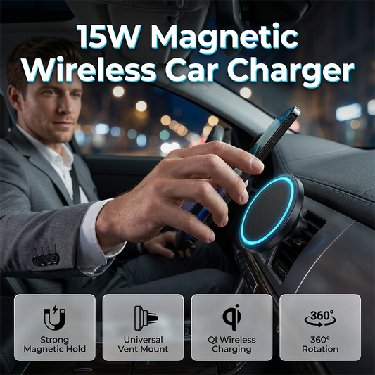 📱🧲 15W Magneses Vezeték Nélküli Autós Töltő Hangulatvilágítással ⚡🚗