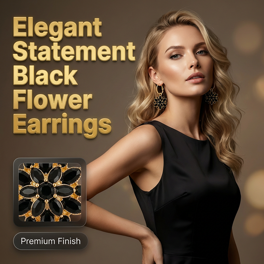 👱‍♀️💖 Elegáns, fekete virágos fülbevalók 🖤