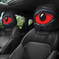 👀🚗  Ijesztő vörös szemű autós fejtámlahuzat – 3D plüss dizájn, univerzális méret, puha és légáteresztő belső dísz Halloweenre és mindennapi mókázáshoz 🎁👻