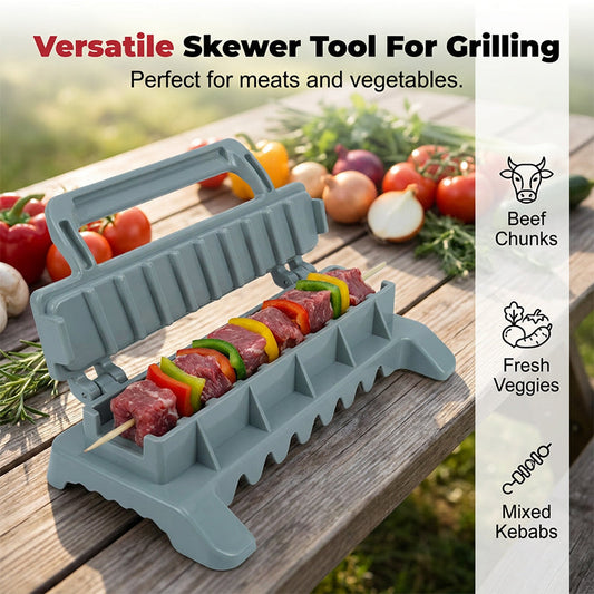 🔥🍖 Könnyed BBQ kebabkészítő – Egy nyomásos hús- és zöldségnyárs eszköz, egyenletes kababok másodpercek alatt grillezéshez és bulikhoz 👨‍🍳👍
