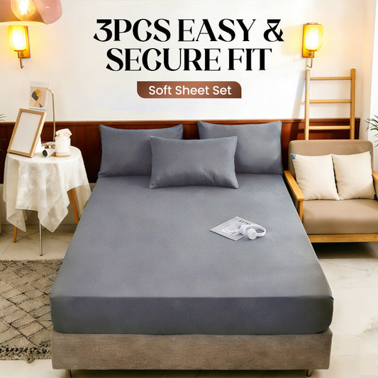 🛏️💤 3 részes biztonságos illeszkedésű lepedőszett – 🌿 Csúszásmentes kialakítás, hipoallergén és légáteresztő, gépben mosható, puha ágynemű egész éves kényelemért 🌬️✨