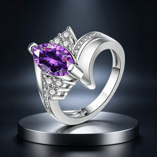 💎💜 Aszimmetrikus marquise csiszolású lila cirkónia gyűrű ✨