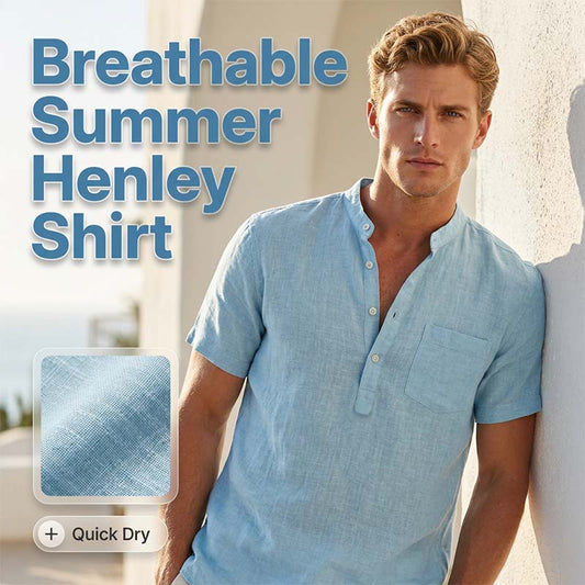 👕✨ Férfi rövid ujjú, lenkeverékes Henley ing 👍