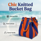 🌞👜 Csíkos kötött vödörtáska | Puha, könnyű és stílusos – 🏖️ tökéletes strandra, vásárláshoz vagy laza hétvégékre 🎁✨