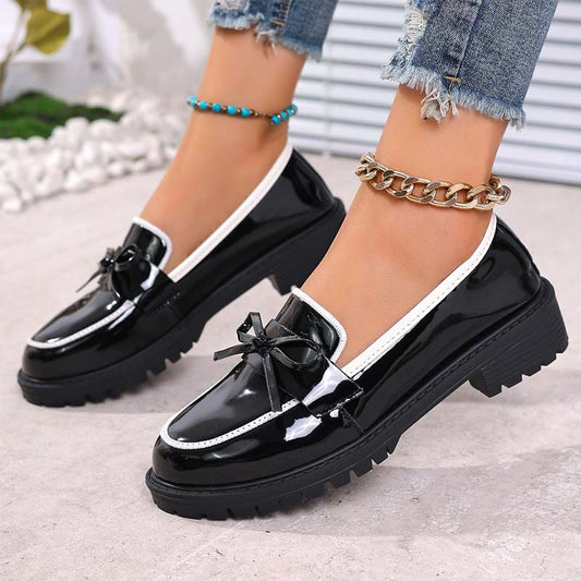 ✨👠 Kényelmes, fényes lakkbőr masnis loafers – Hétköznapi elegancia (EU 36-43) 🌸