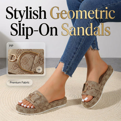 🔥 EU 36-43 👡 Stílusos geometrikus slip-on szandál szőtt textúrával és arany színű díszítéssel 💃✨