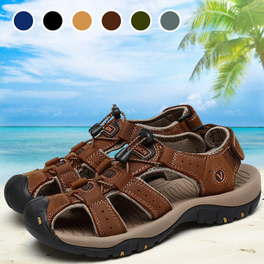 🌊 Férfi valódi bőr strandcipő, csúszásmentes talppal – 🏖️ Prémium elegancia és biztonságos léptek a homokban 🥥👣