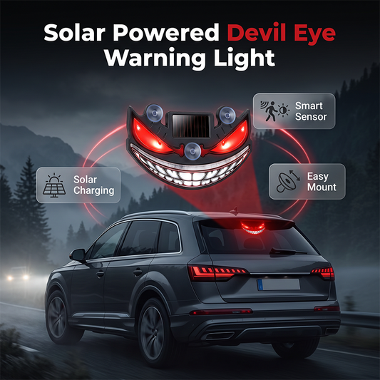 😈 Napelemes Ördögszem LED autó figyelmeztető lámpa – 🔋 Zöld energia és magával ragadó éjszakai fénykibocsátás 🚗👁️