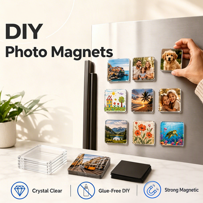 🧲 Átlátszó akril DIY hűtőmágnes készlet – ✨ Kristálytiszta, személyre szabott emlék és zökkenőmentes, kreatív otthoni alkotás 🎨🖼️