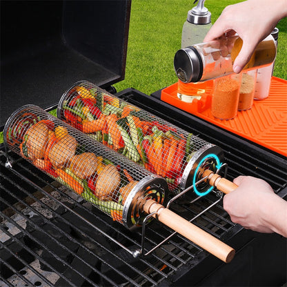 🔥 Forgatható grillkosár – ✨ Egyenletes, 360°-os sütés és zökkenőmentes, profi BBQ élmény 🛡️🥩