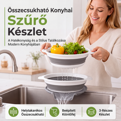 3 darabból álló összehajtható szűrőkészlet leeresztő alappal