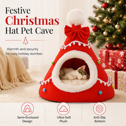 Semi-Enclosed Christmas Pet Bed Cave