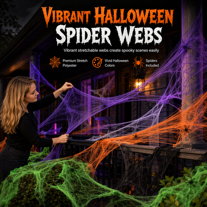 Halloween Stretchable Spider Web and Fake Spiders Set for Haunted House Outdoor Yard and Bar Decorations